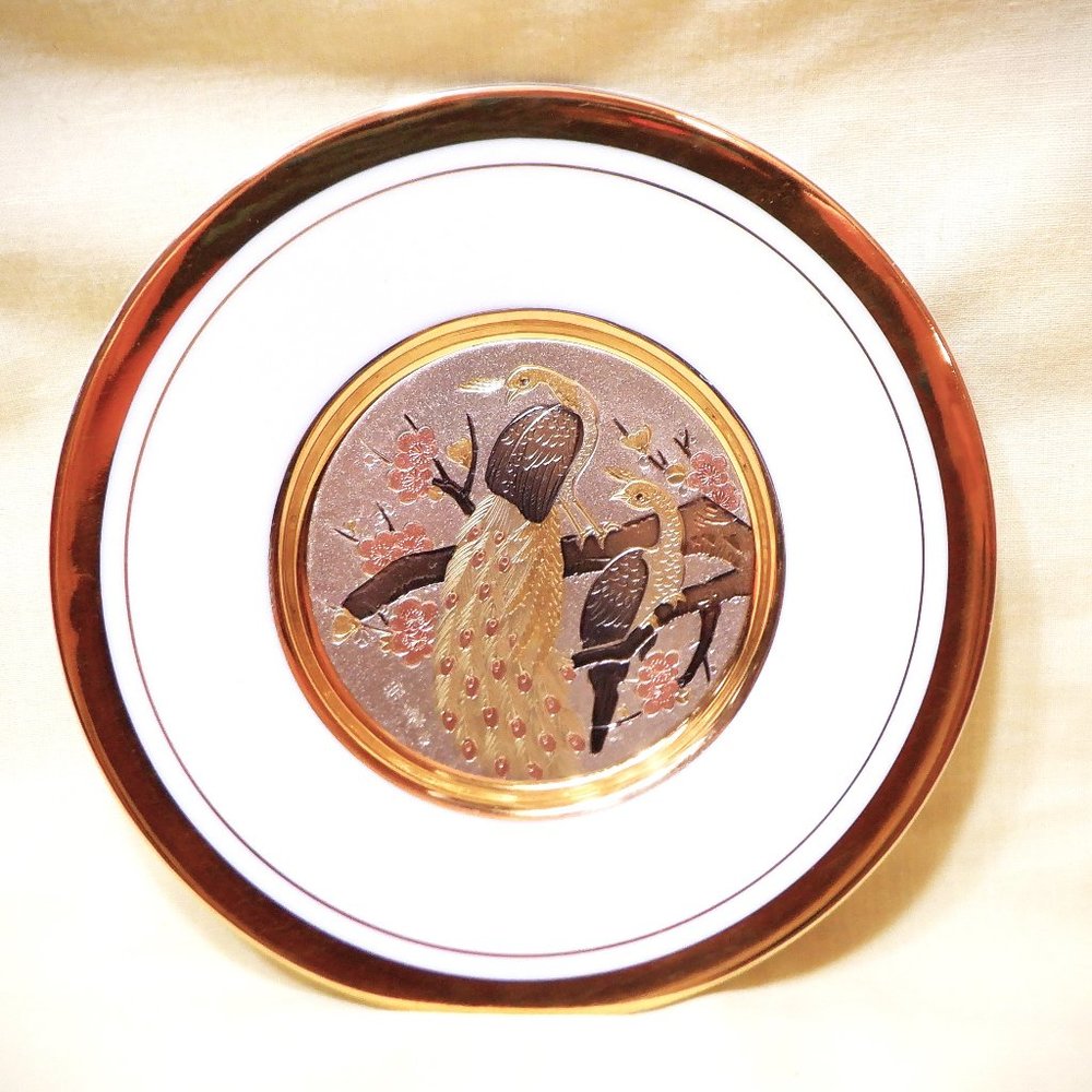 *** 24 kt gold CHOKIN Plate with "Peacock" Design ***